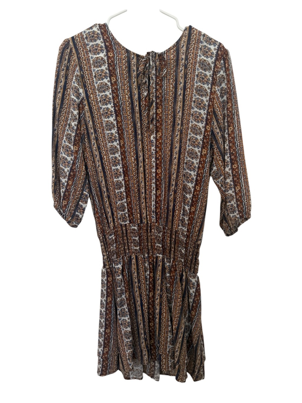 Veronica M Brown & Cream Boho Stripe Floral Mini Dress